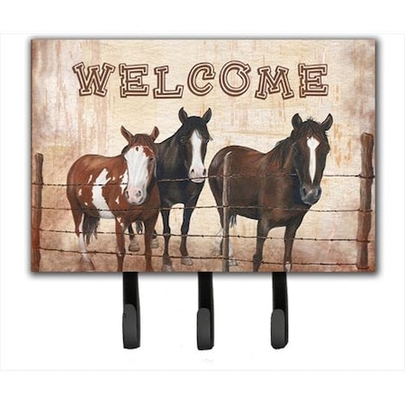 Carolines Treasures Carolines Treasures SB3059TH68 Welcome Mat With Horses Leash Or Key Holder SB3059TH68